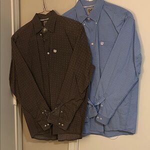 Cinch Men's Blue and Brown Button Down Shirts